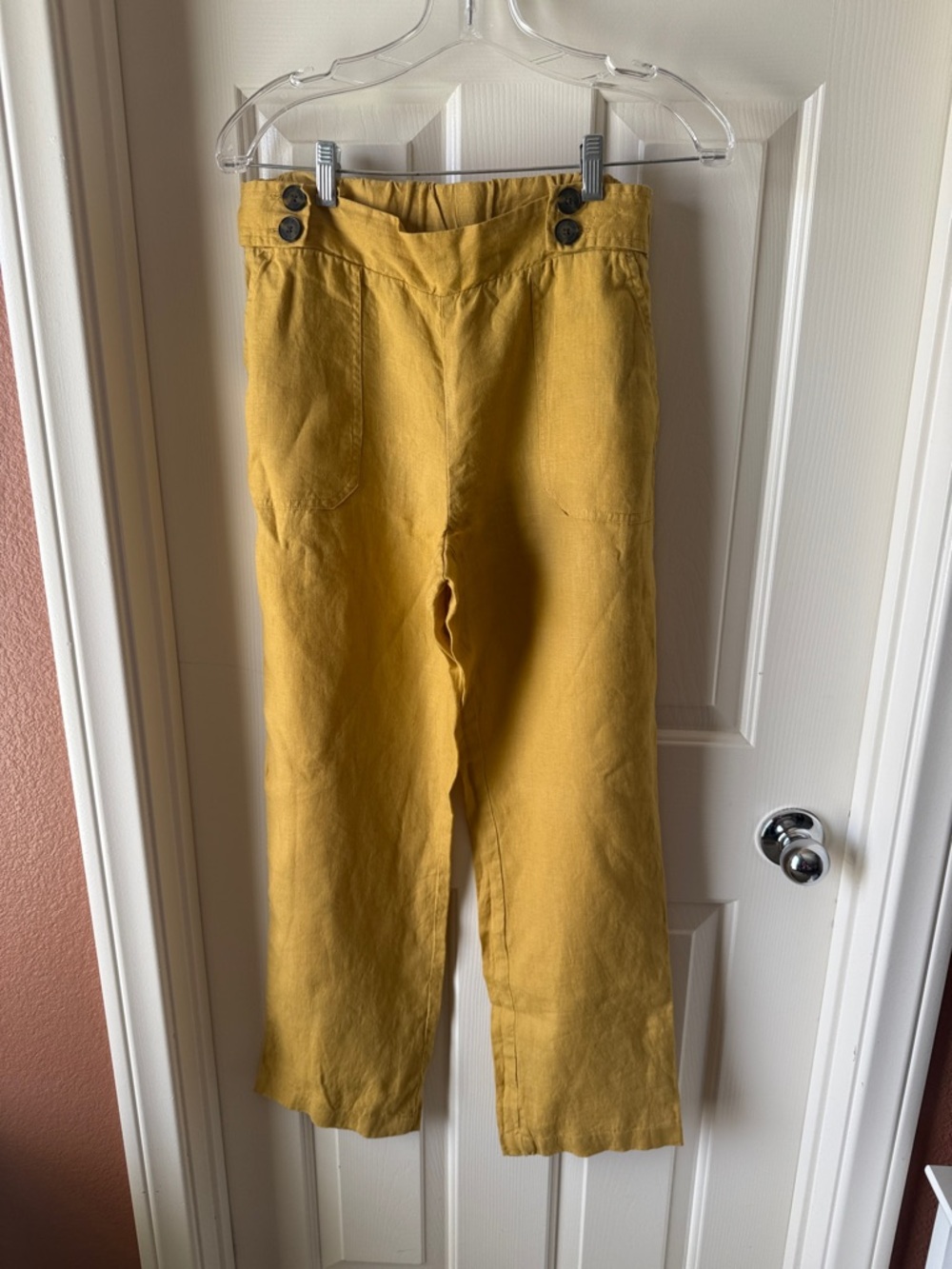 Ellen Tracy Linen Mustard Yellow Pull-On Women Casual Pants